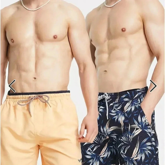 NWT Threadbare 2-Pack Men's Swim Shorts | Coral & Tropical Print | Fits Like M - Picture 2 of 7